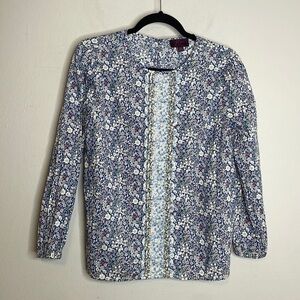 J. Crew x Liberty | Scalloped Detail Floral Long Sleeve Top Keyhole Back Size XS